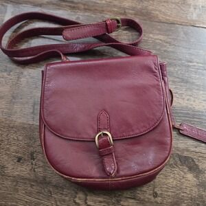 HIDESIGN Crossbody Bag Womens Small Burgundy Red‎ Leather Buckle Flap Messenger